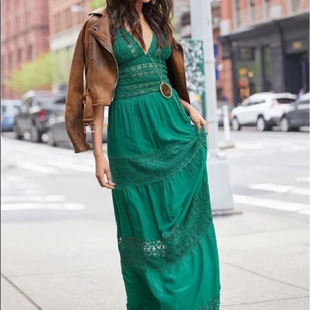 A boho inspired green crochet maxi dress by Venus size XL